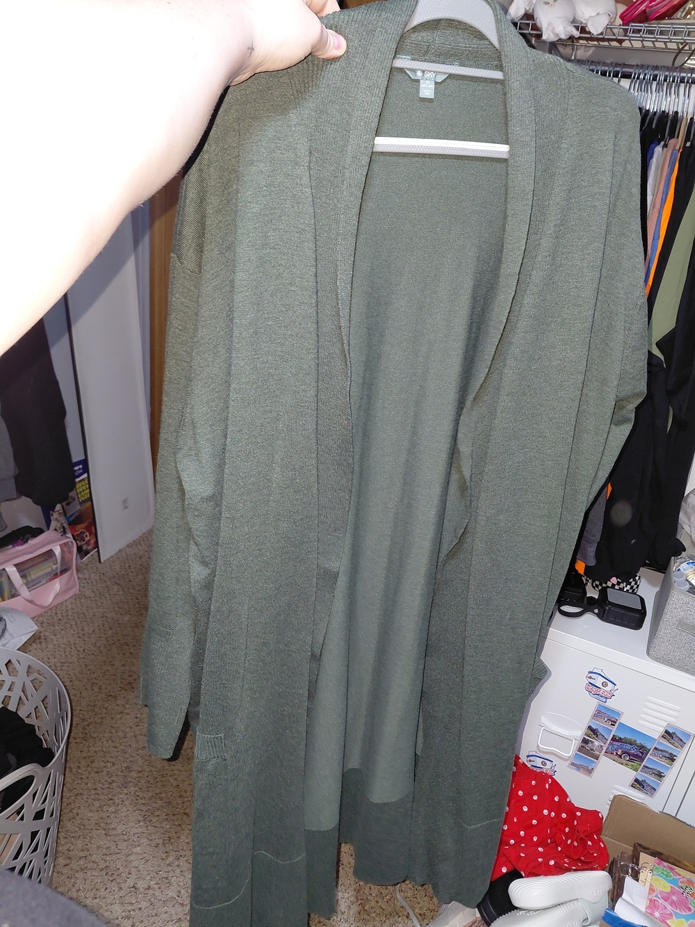 Terra & Sky Olive Green Open-Front Long Cardigan
